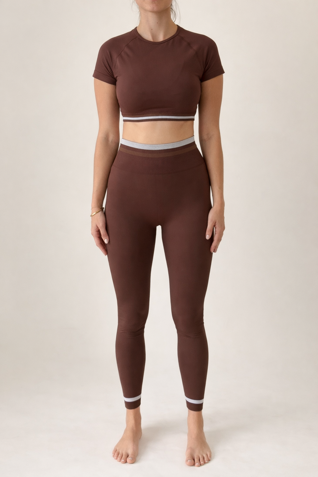 Crop Top Stripe Set - Marrón