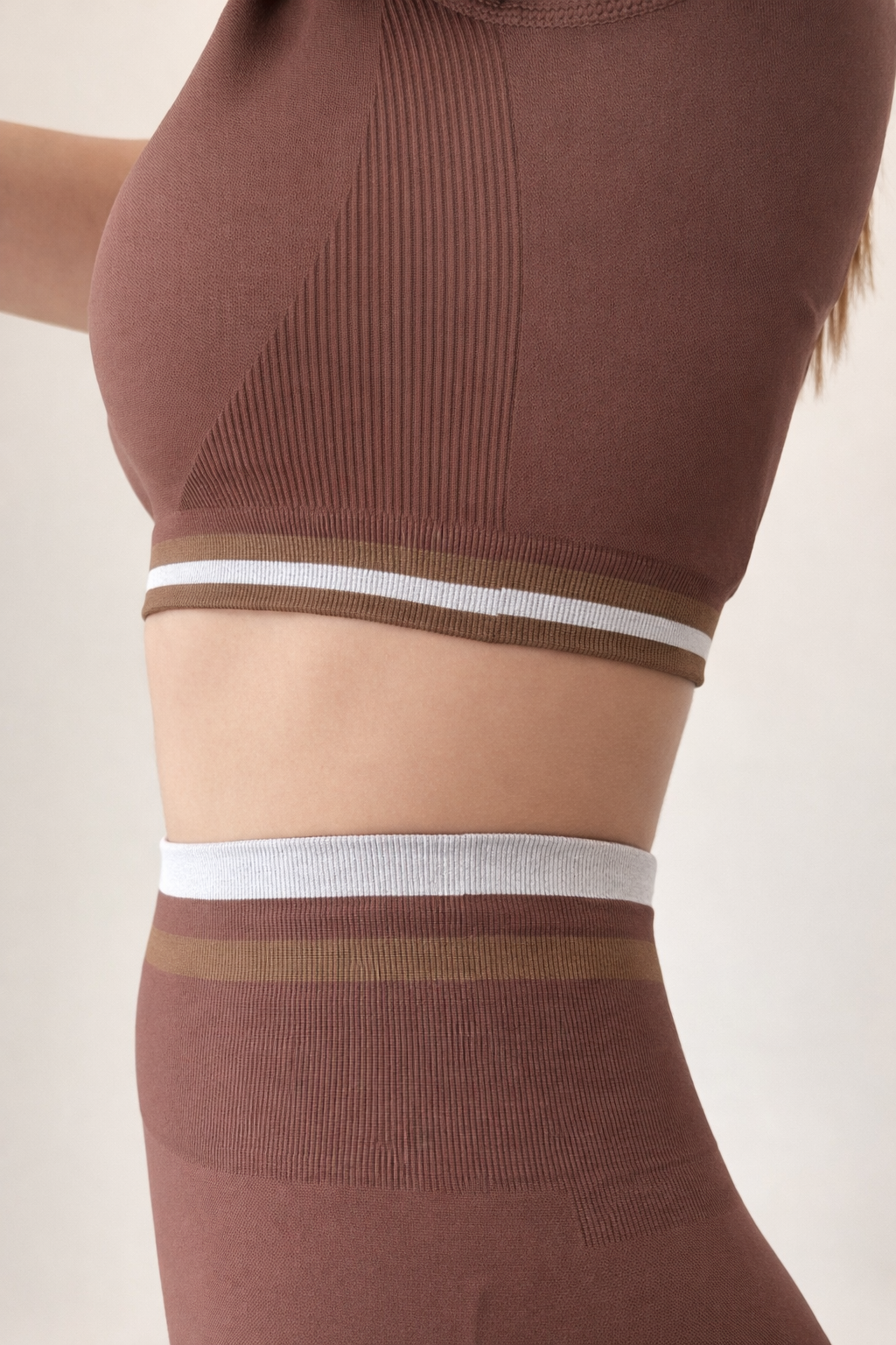 Crop Top Stripe Set - Marrón