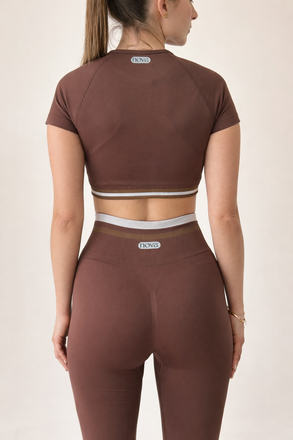 Crop Top Stripe Set - Marrón