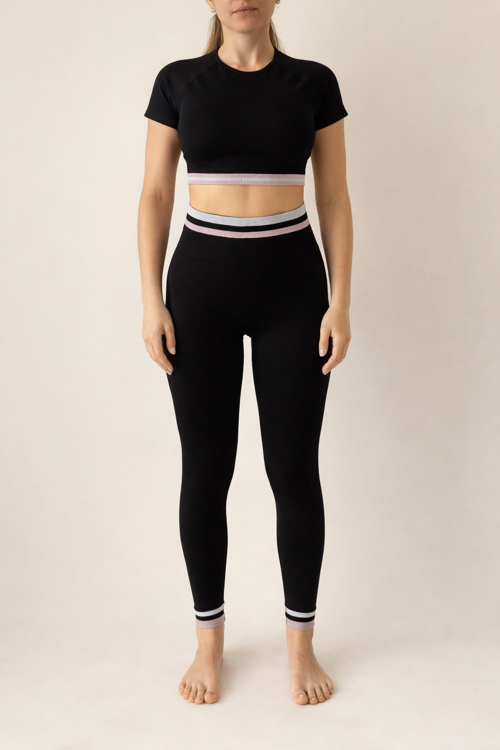 Crop Top Stripe Set - Negro
