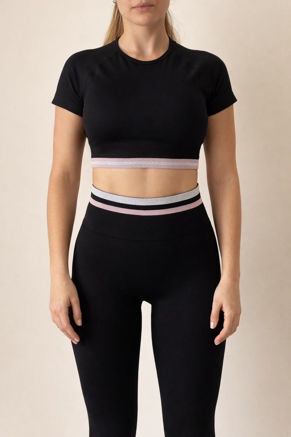 Crop Top Stripe Set - Negro