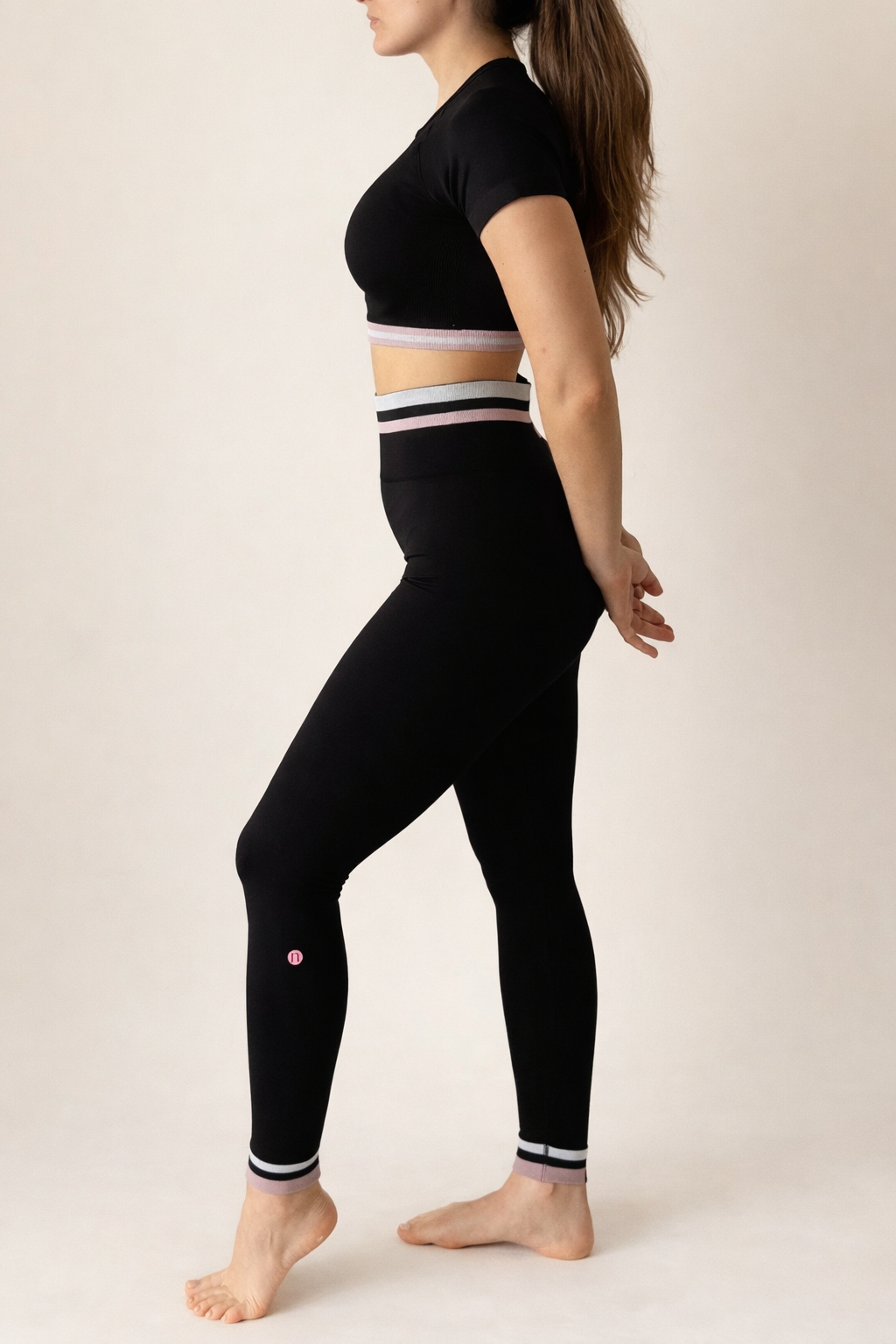 Crop Top Stripe Set - Negro