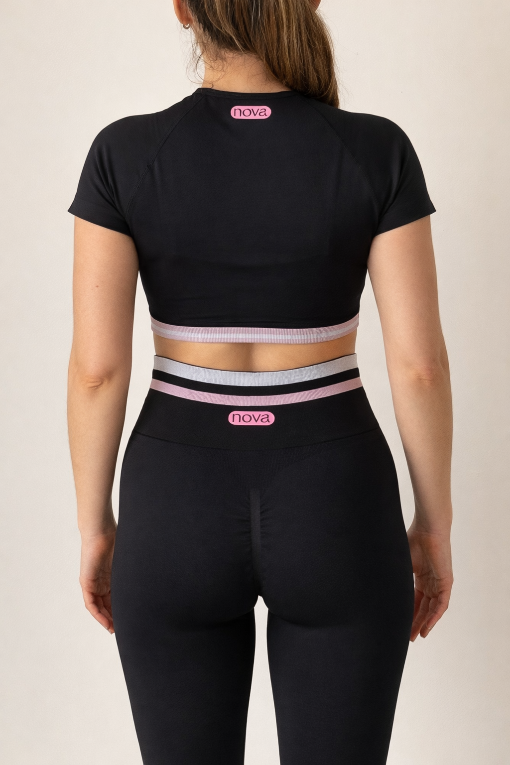Crop Top Stripe Set - Negro
