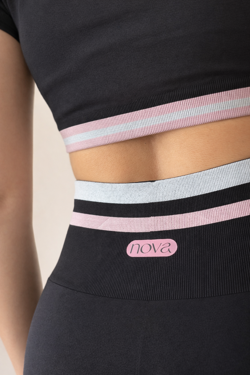 Crop Top Stripe Set - Negro