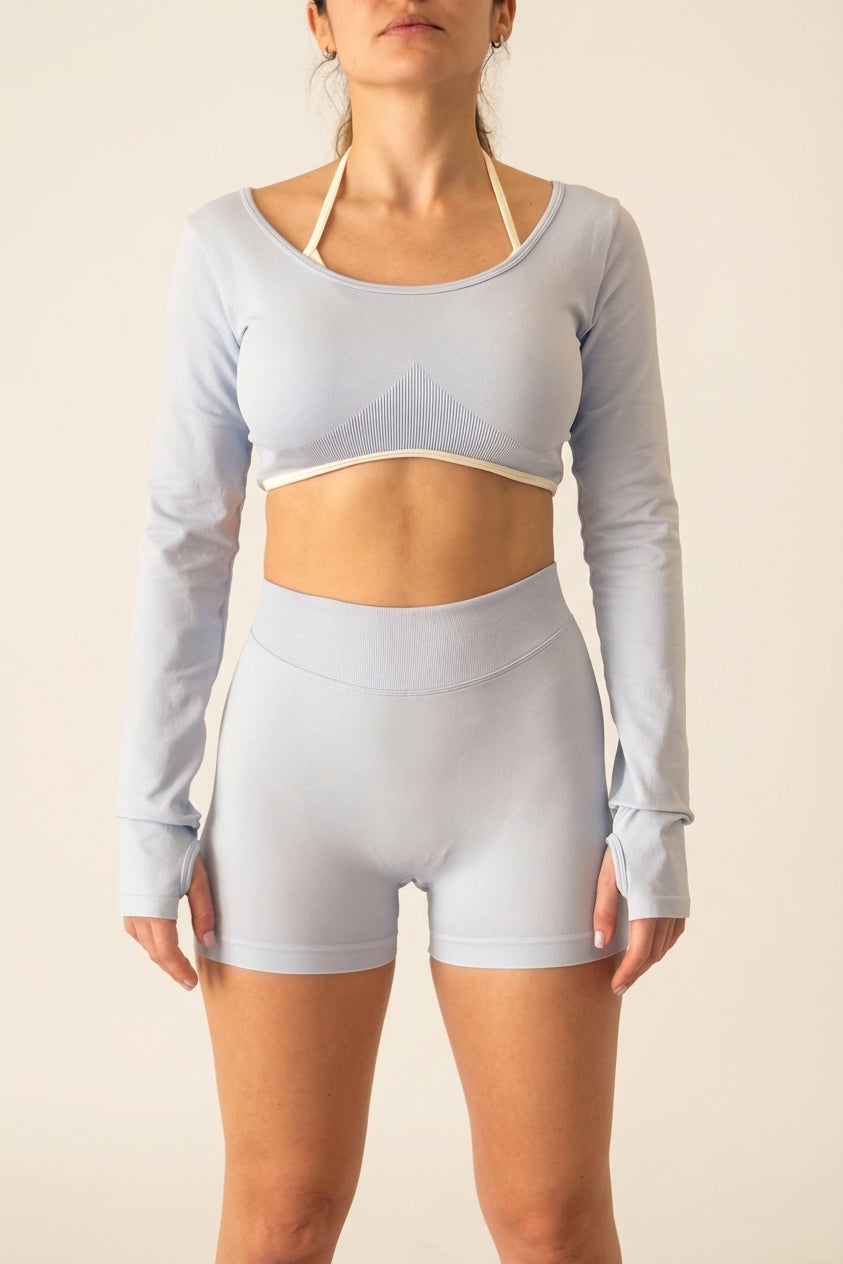 Set biker Double Layer Manga Larga  - Azul Claro